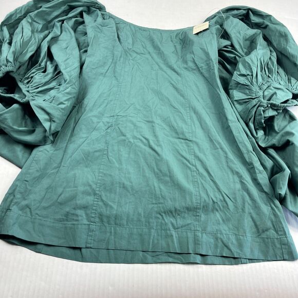 Free People NWT Statement Puff Sleeve Blouse Green Cotton Romantic Cottage Top S - Picture 2 of 12